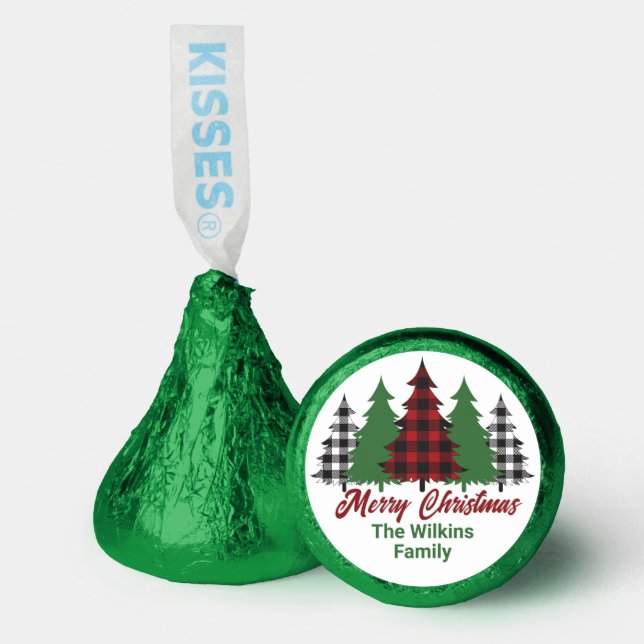 Rustic Red Plaid Merry Christmas Trees Party Hershey®'s Kisses® (Front)