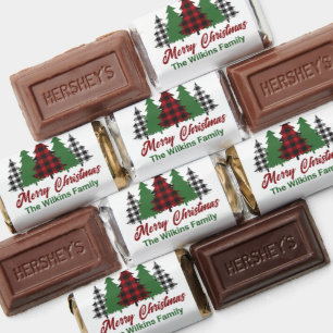 Rustic Red Plaid Merry Christmas Trees Party Hershey's Miniatures