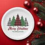 Rustic Red Plaid Merry Christmas Trees Party Paper Plates<br><div class="desc">This rustic holiday party paper plate features trendy red plaid and green Christmas trees above your message Merry Christmas. A cute and traditional look that is currently in style again,  this festive decor is perfect for a family who likes a classic and nostalgic design.</div>