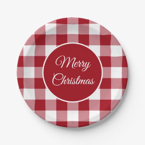 Rustic Red Plaid Pattern Christmas Paper Plates