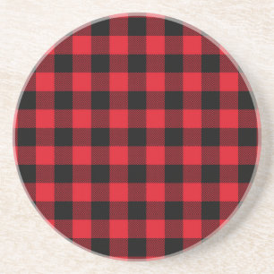 Rustic Red Plaid Pattern Holiday Drink Coaster