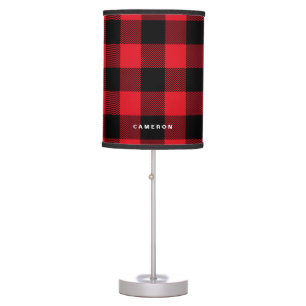 Rustic Red Plaid Pattern Holiday Personalized Table Lamp