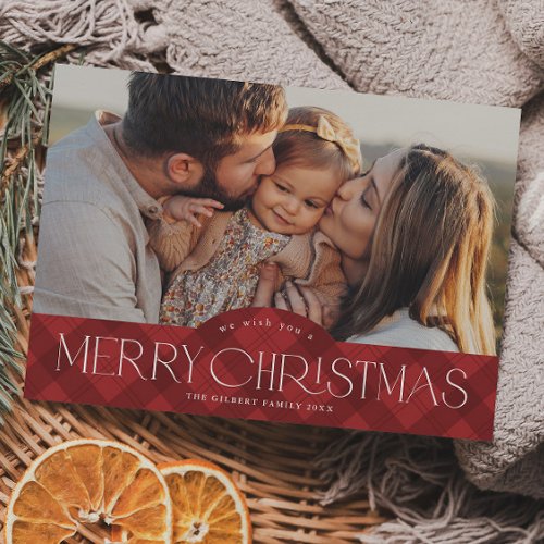 Rustic Red Plaid Photo Merry Christmas Holiday Postcard