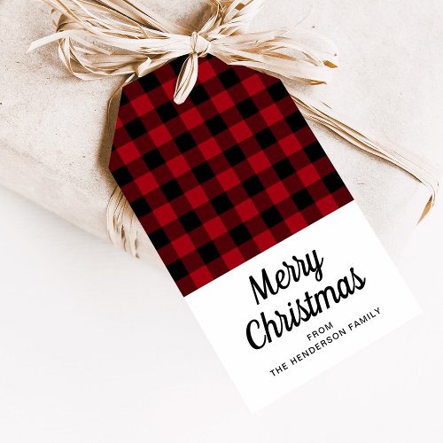 Rustic Red Plaid Script Christmas Gift Tags