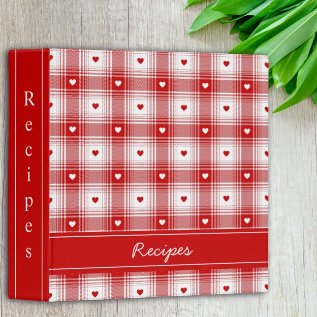 Rustic Red Plaid With Hearts Recipe 3 Ring Binder (Creator Uploaded)