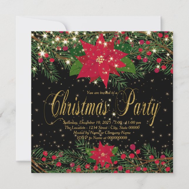 Rustic Red Poinsettia Christmas Party Invitation (Front)