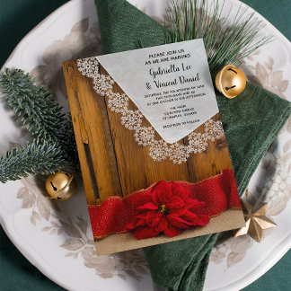 Rustic Red Poinsettia Country Winter Barn Wedding Invitation