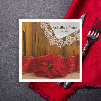 Rustic Red Poinsettia Country Winter Wedding Napkins