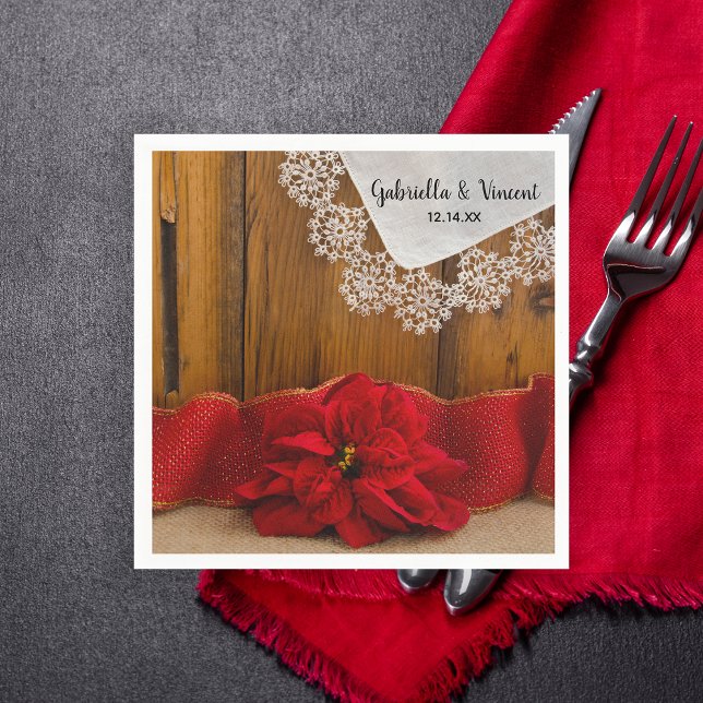 Rustic Red Poinsettia Country Winter Wedding Napkins (Creator Uploaded)