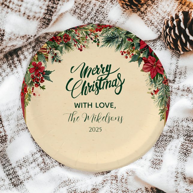 Rustic Red Poinsettia Holiday Party Paper Plates (Creator Uploaded)