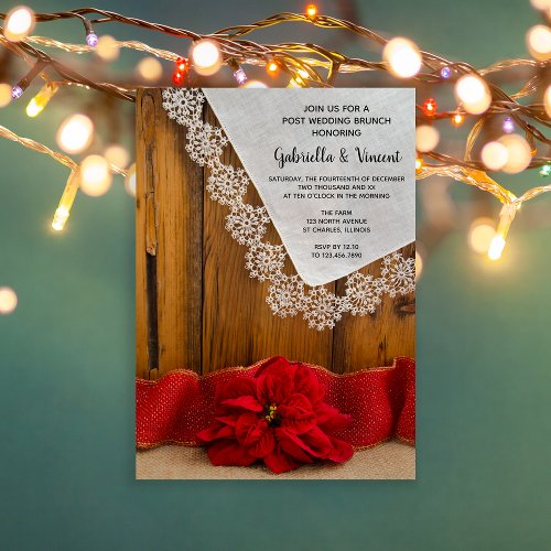 Rustic Red Poinsettia Winter Post Wedding Brunch Invitation
