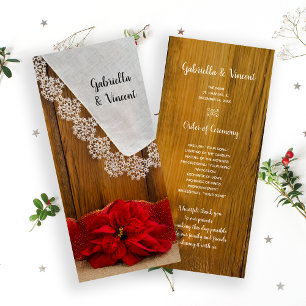 Rustic Red Poinsettia Winter Wedding Program