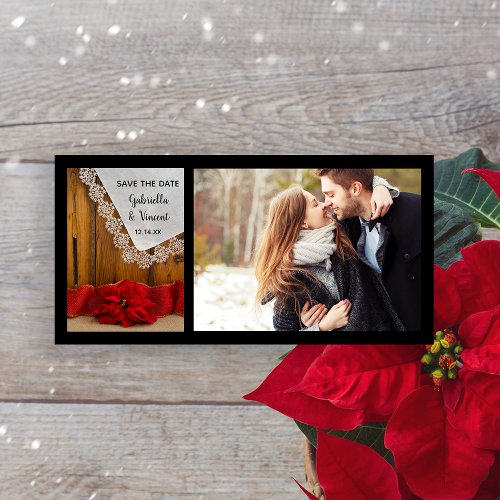 Rustic Red Poinsettia Winter Wedding Save the Date