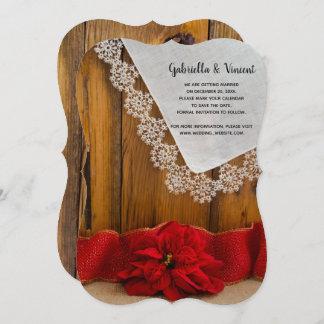 Rustic Red Poinsettia Winter Wedding Save the Date Invitation