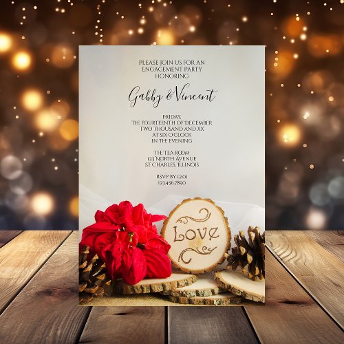 Rustic Red Poinsettia Woodland Engagement Party Invitation