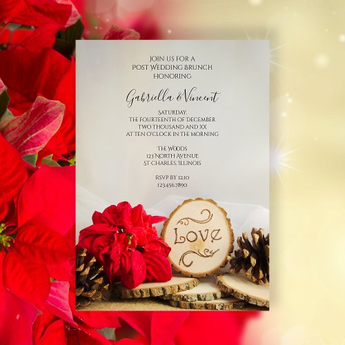 Rustic Red Poinsettia Woodland Post Wedding Brunch Invitation