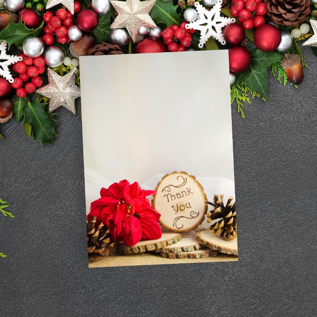 Rustic Red Poinsettia Woodland Wedding Thank You Card (Creator Uploaded)