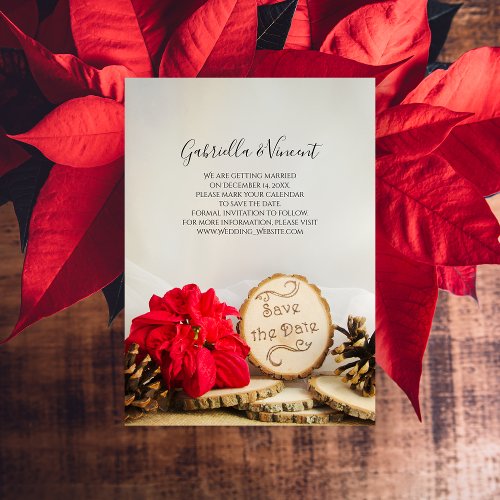 Rustic Red Poinsettia Woods Wedding Save the Date Invitation