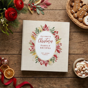 Rustic Red Poinsettias Floral Xmas Linen MH26 3 Ring Binder