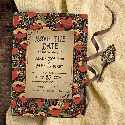 Rustic Red Poppies Vintage Flat Save The Date Card