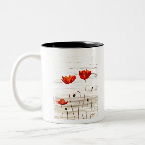 Rustic red poppies watercolor nature flowers  Two_Tone coffee mug