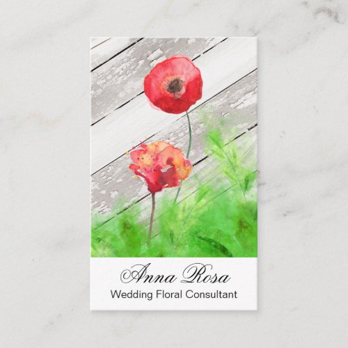  Rustic Red Poppy Flowers Vintage Wood Girly Business Card