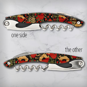 Rustic Red Poppy Wine Lovers Floral Waiter's Corkscrew