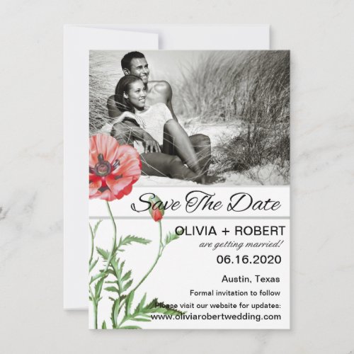 Rustic Red Poppy Your Photo Save The Date Invitation