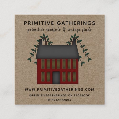 RUSTIC RED PRIMITIVE SALTBOX HOUSE  COUNTRY KRAFT SQUARE BUSINESS CARD