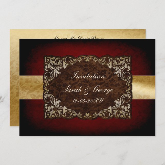 rustic red regal wedding Invitation cards (Front/Back)