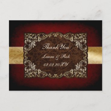 rustic red regal wedding Thank You Postcard