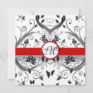 Rustic Red Romantic Damask Butterfly Wedding Invitation