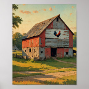Rustic Red Rooster Barn Digital Poster