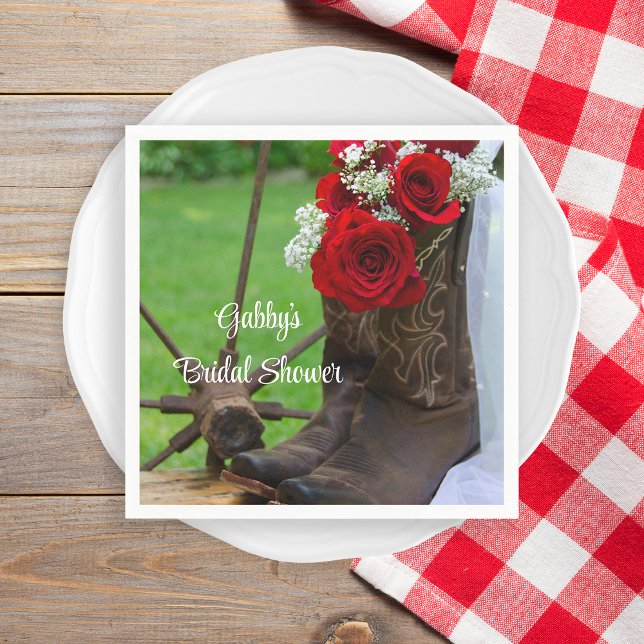 Rustic Red Rose Cowboy Boots Western Bridal Shower Paper Napkins (Creator Uploaded)