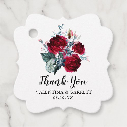 Rustic Red Rose Floral Wedding Thank You Favor Tags