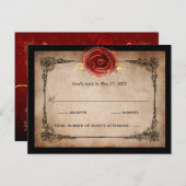 Rustic Red Rose Gold Black Elegant Wedding RSVP Postcard (Front/Back)
