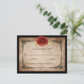Rustic Red Rose Gold Black Elegant Wedding RSVP Postcard (Standing Front)