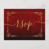 Rustic Red Rose Gold Black Elegant Wedding RSVP Postcard (Back)