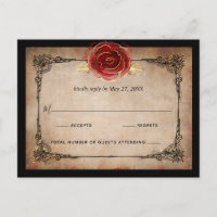 Rustic Red Rose Gold Black Elegant Wedding RSVP