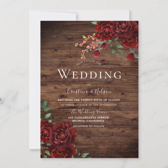 Rustic Red Rose Romantic Floral Wedding Invitation | Zazzle.com