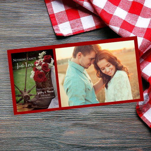 Rustic Red Roses and Cowboy Boots Wedding Save The Date