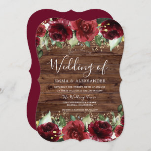 Rustic Red Roses Country Floral Wedding Invitation