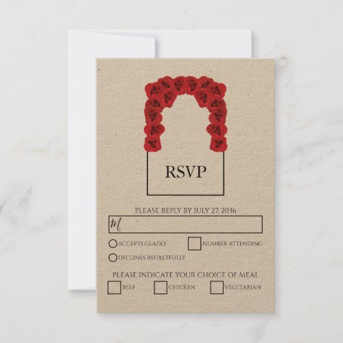 Rustic Red Roses Meal Options Wedding RSVP Cards