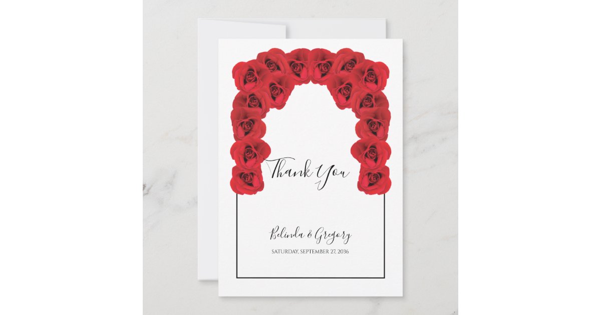 Rustic Red Roses Wedding Thank You Card | Zazzle
