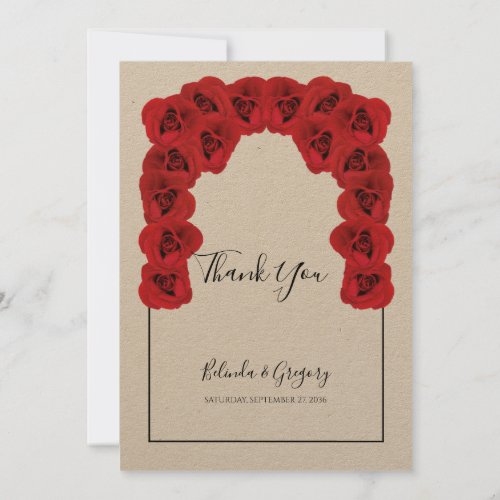 Rustic Red Roses Wedding Thank You Card