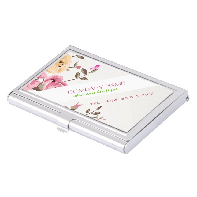 Rustic Red Roses White Background Cosmetology 2 Business Card Holder (Front)