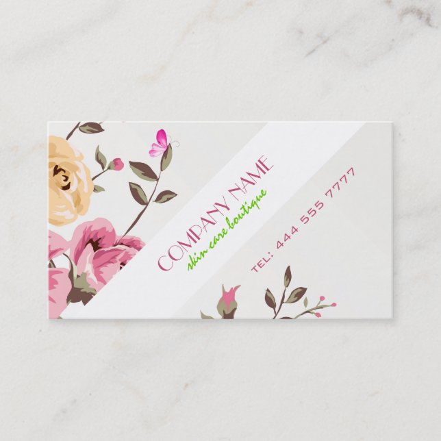 Rustic Red Roses White Background Cosmetology Business Card (Front)