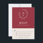 Rustic Red Simple Elegant Monogram RSVP<br><div class="desc">A tasteful and classic choice in wedding response cards, this design conveys a simple elegance in its text layout and classic style. A simple open laurel wreath of sketched leaves surrounds the monogram initial of the bride and groom. The elegant yet simple text template is ready to personalize with your...</div>