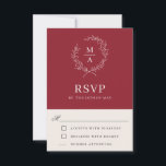 Rustic Red Simple Elegant Monogram RSVP Card<br><div class="desc">A tasteful and classic choice in wedding response cards, this design conveys a simple elegance in its text layout and classic style. A simple open laurel wreath of sketched leaves surrounds the monogram initial of the bride and groom. The elegant yet simple text template is ready to personalize with your...</div>