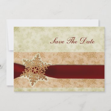 rustic red snowflake save the date announcement